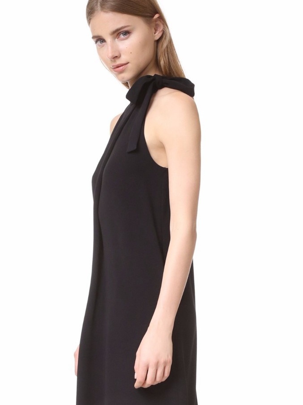 Theory Black "Espere" Tie-Neck Crepe Shift Trapeze Dress - US 0